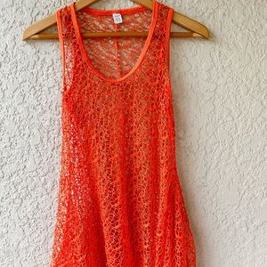 Orange Netted Swim Cover Up Dress - Size Small